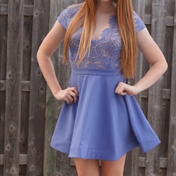 Blue/purple lace top short dress - Picture 2 of 7